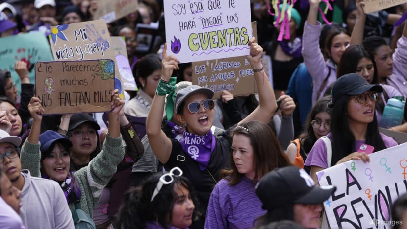 Protesters rally on International Women's Day, fearing far right Protesters rally on International Women's Day, fearing far right