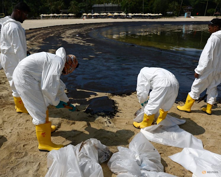 Sentosa deploys about 100 workers to beef up beach cleaning efforts after oil spill