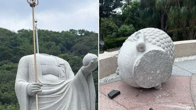佛像地震时被震断头 花莲寺庙暂时封山