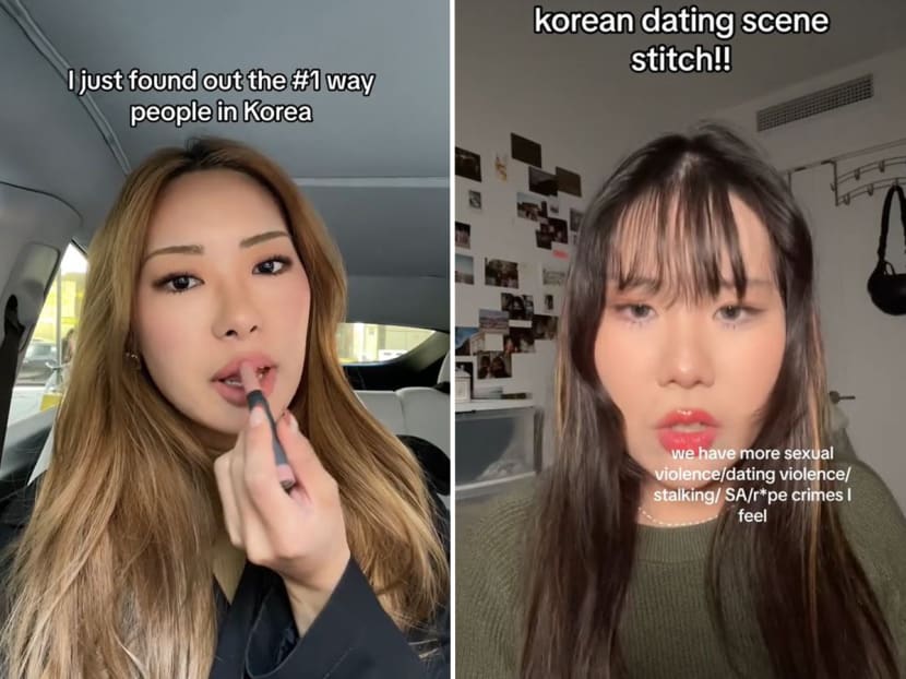 Two South Korean TikTok content creators (pictured) discuss the supposed "airdrop" trend in South Korea where strangers mass-send pictures of themselves to other bar-goers to attract a partner.