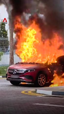 Mercedes EV catches fire outside Woodlands multi-storey car park