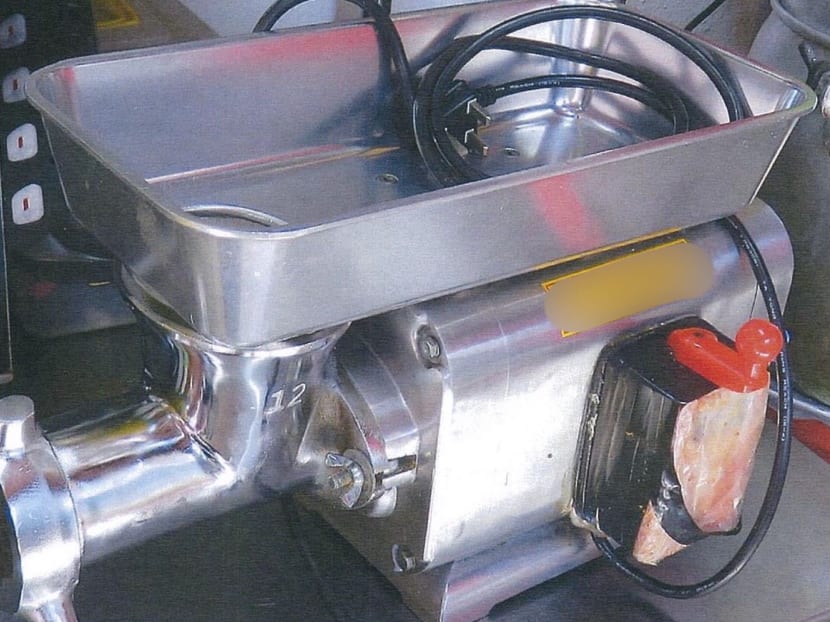 The electric meat grinder which maid Su Su Mar put her fingers into without switching it off, thereby severing four of her fingers.