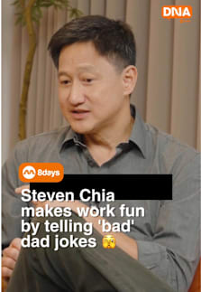 But when I tell bad jokes, my colleagues tell me to shut up... guess there's levels to this game 😭 Catch CNA's Steven Chia and his son Joshua on 8days chat show DNA! Available now on Mediacorp Entertainment on YouTube and mewatch, link in bio. #8dayssg #8dayssgIntv #dadjokes #work #dad 