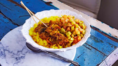 Home-made Satay In A Hipster Grain Bowl, With Pineapple & Cucumber Salad