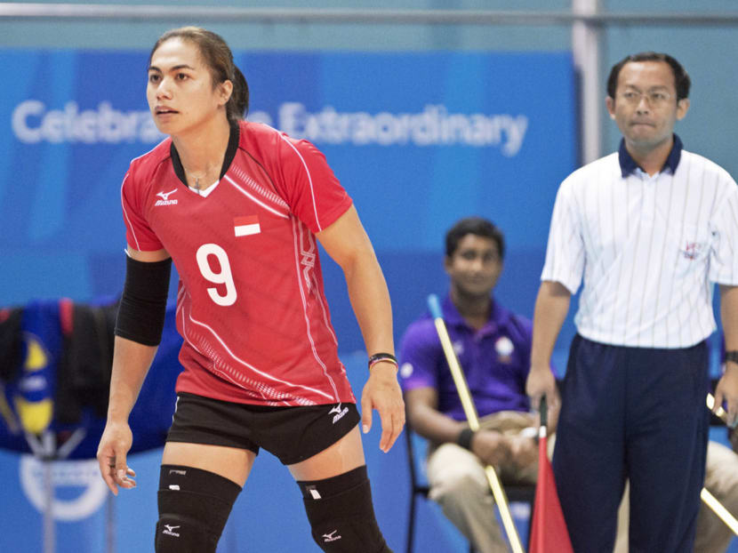 Manganang during the team match between Indonesia and the Philippines yesterday. She has indicated she is willing to do a gender test if asked to do so by the authorities. Photo: SINGSOC/Action Images via Reuters
