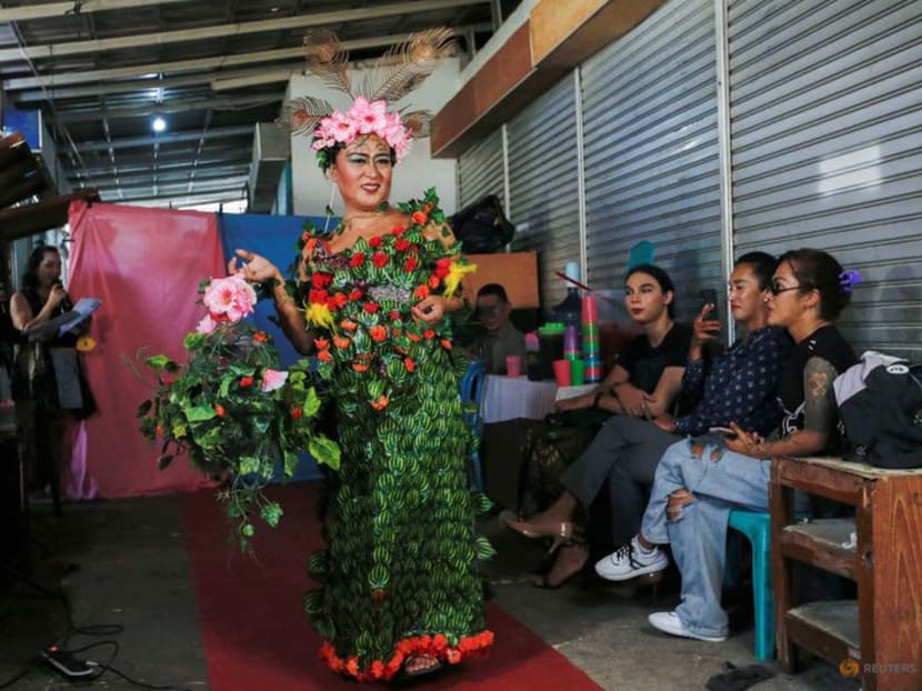 Indonesian transgender models shine spotlight on pollution with plastic fashion