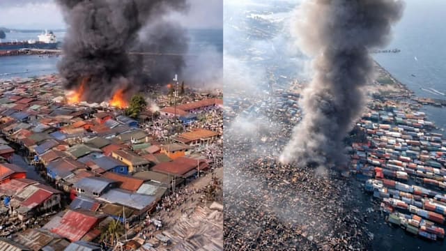 马国沙巴州200间水上屋陷入火海 幸无伤亡