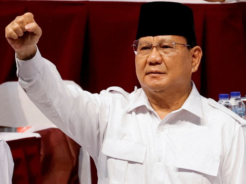 Indonesian Defence Minister Prabowo Subianto gestures while attending a meeting of his Gerindra Party, in Bogor, Indonesia on Aug 12, 2022. Indonesian Defence Minister Prabowo Subianto gestures while attending a meeting of his Gerindra Party, in Bogor, Indonesia on Aug 12, 2022.