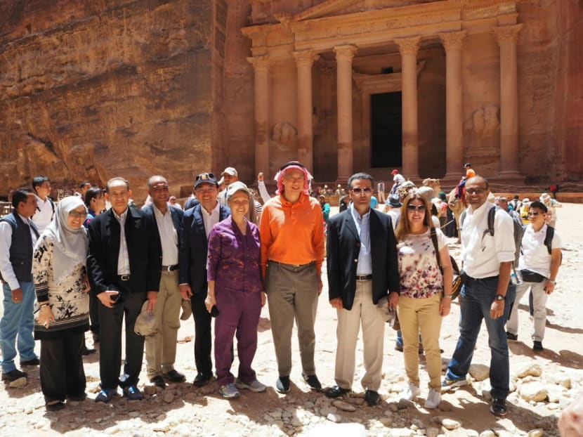 PM Lee Hsien Loong with Mr Nayef H Al-fayez, Minister at Jordan's Ministry of Tourism and Antiquities, and other members of the Singapore delegation at Petra. Photo: Albert Wai/TODAY PM Lee Hsien Loong with Mr Nayef H Al-fayez, Minister at Jordan's Ministry of Tourism and Antiquities, and other members of the Singapore delegation at Petra. Photo: Albert Wai/TODAY