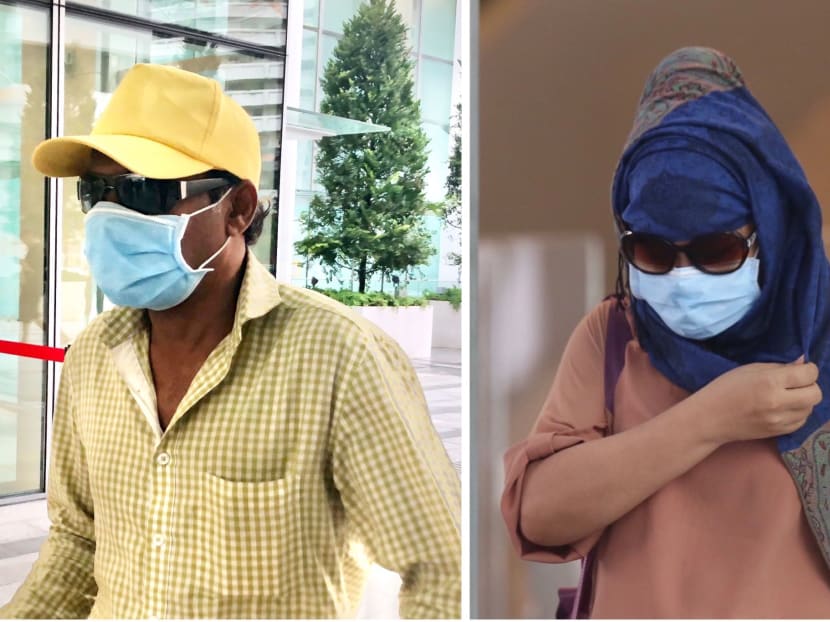 Malkar Savlaram Anant (left) and Priyanka Bhattacharya Rajesh (right) leaving the State Courts on Feb 11, 2020. The couple who ran a nightclub were convicted of labour trafficking.