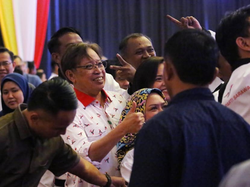 GPS Chairman and Sarawak Premier Abang Johari Openg (left) posing for a photo with party members at the Borneo Convention Centre Kuching, Nov 19, 2022. Photo: Raj Nadarajan/TODAY GPS Chairman and Sarawak Premier Abang Johari Openg (left) posing for a photo with party members at the Borneo Convention Centre Kuching, Nov 19, 2022. Photo: Raj Nadarajan/TODAY