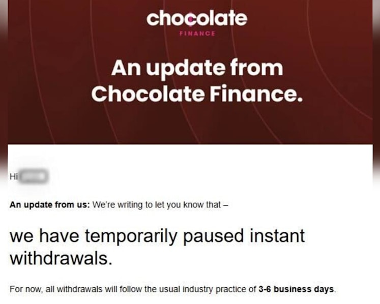 Shorter wait time for Chocolate Finance cashouts following halt in instant withdrawals