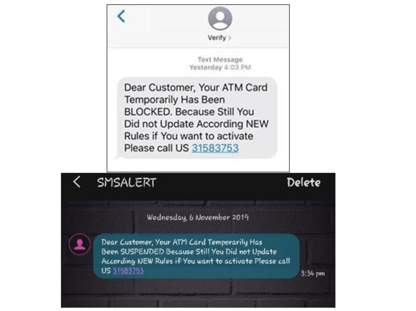 Victims of the scam would receive an SMS message, which claimed that either their ATM card has been blocked or deactivated, or that their bank account has been locked, the police said.
