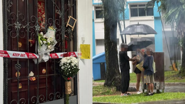 后港组屋夺命火患单位 五人冒雨烧香祭拜死者