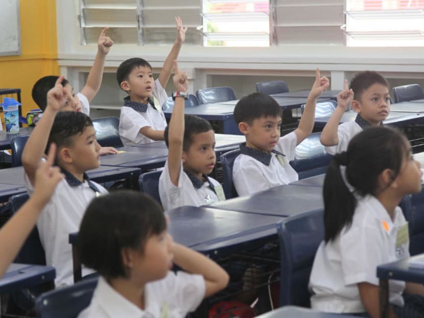 Primary One students at St Hilda's Primary School participating in class on the first day of school, Jan 2, 2013. TODAY file photo