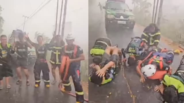 苦战四个月终盼大雨 印尼灭火人员跪地感恩