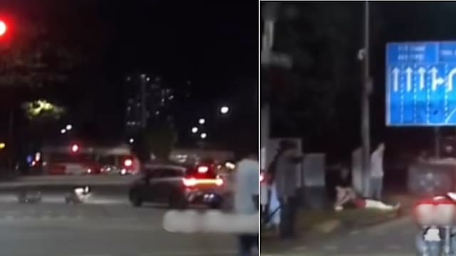 过马路被汽车撞飞 脚踏车骑士送院