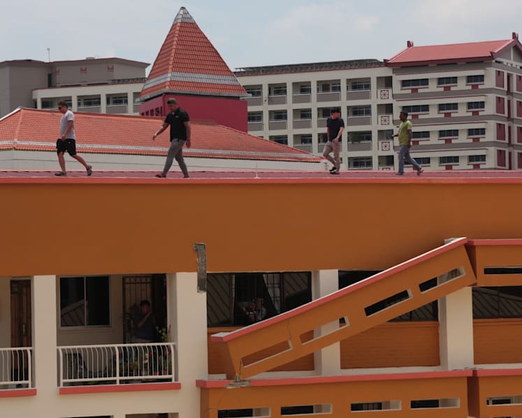 Concrete sunshade on exterior of Tampines HDB block gives way
