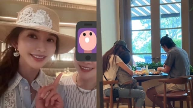 林志玲、Akira一家三口又来狮城度假！被拍到酒店抱儿子坐腿上喂饭