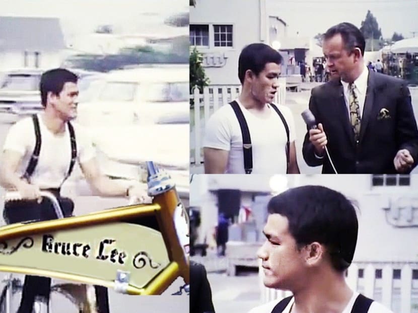 Bruce Lee being interviewed by celebrity reporter Harry Martin circa 1966.