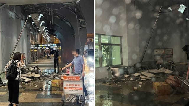 被大雨砸垮！台湾松山机场天花板崩落