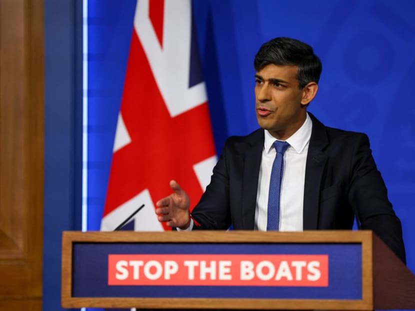 British Prime Minister Rishi Sunak speaks during a press conference at Downing Street in London, Britain, April 22, 2024.