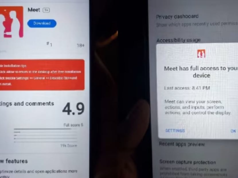 Mobile phones displaying information about a malicious Android app that is being used in a new scam variant. Mobile phones displaying information about a malicious Android app that is being used in a new scam variant.