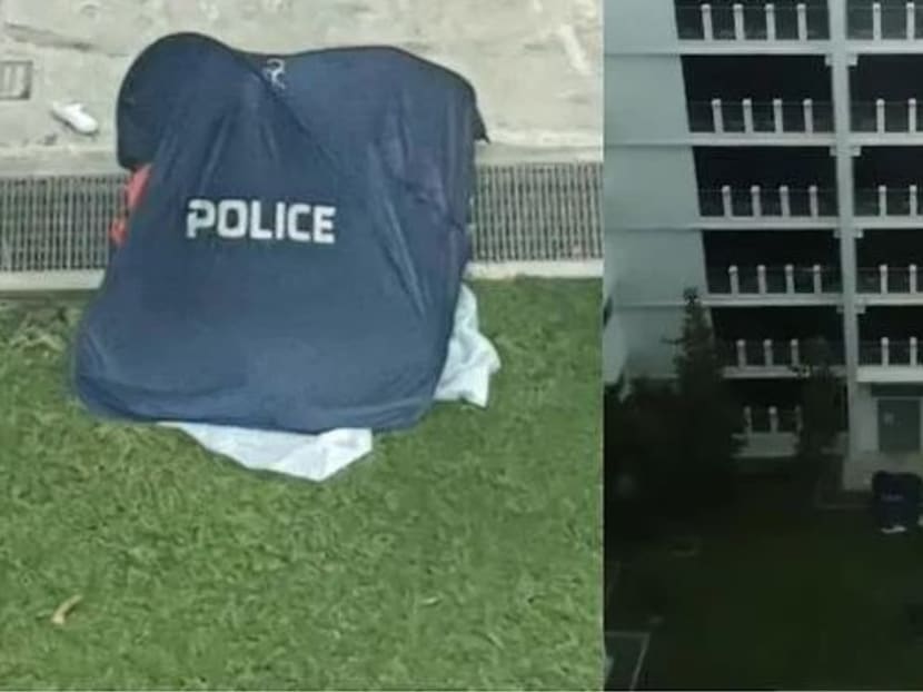 Composite of pictures posted on social media show a police tent set up at the foot of a multi-storey carpark in Paris Ris on Jan 8, 2020.