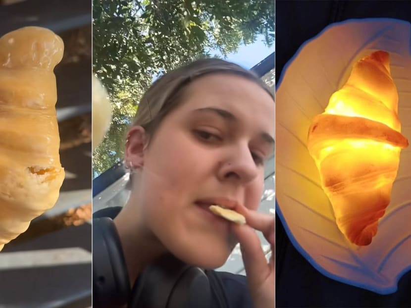 Woman Confirms Her Croissant Lamp Is Actually A Real Croissant After She Bites Into It — Shop Food-Inspired Decor Items Not Made From Real Food Woman Confirms Her Croissant Lamp Is Actually A Real Croissant After She Bites Into It — Shop Food-Inspired Decor Items Not Made From Real Food