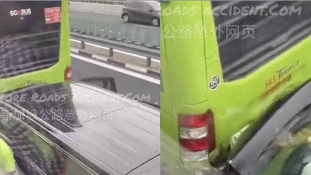黑色轿车追尾新捷运巴士 轿车车头受损