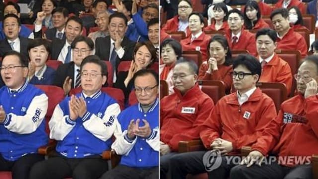 韩国最大在野党在议会选举中 取得压倒性胜利