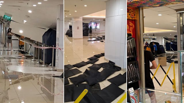 幸运商业中心天花板塌陷 水管爆裂出现积水