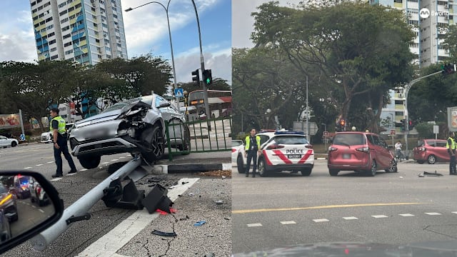 勿洛北车祸交通灯被撞断 两人受轻伤