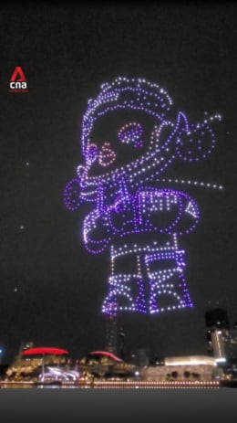 Drone show featuring Pop Mart characters spotted at Marina Bay