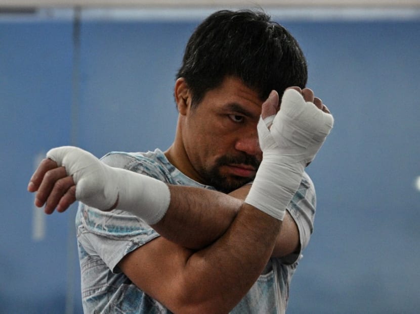 Philippine boxing legend and Senator Manny Pacquiao training at his gym in the city of General Santos in southern island of Mindanao on June 22, 2021 for his upcoming bout against Errol Spence of the United States. Philippine boxing legend and Senator Manny Pacquiao training at his gym in the city of General Santos in southern island of Mindanao on June 22, 2021 for his upcoming bout against Errol Spence of the United States.