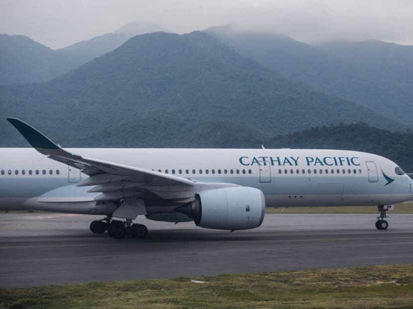 This file photo taken on Nov 8, 2017, shows a Cathay Pacific airlines passenger plane preparing to take off from the international airport in Hong Kong.