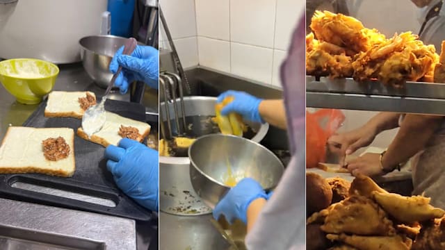 兀兰徒手涂面包摊位 业者：面包经高温油炸才出售