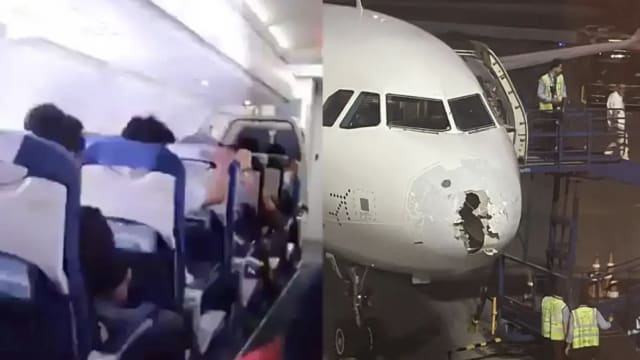 空中遭遇猛烈冰雹 印度靛蓝飞机鼻锥毁损 
