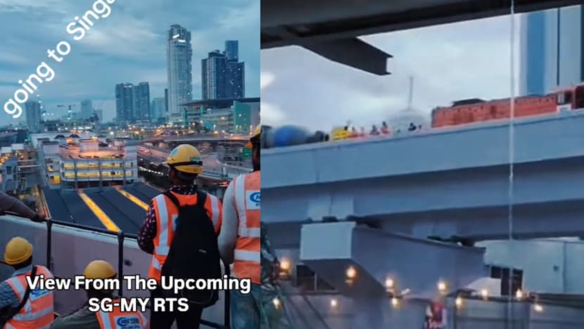 Construction Workers Enjoy Views Of Causeway On Upcoming JB-SG RTS Link While Transporting Cement Mixer Construction Workers Enjoy Views Of Causeway On Upcoming JB-SG RTS Link While Transporting Cement Mixer