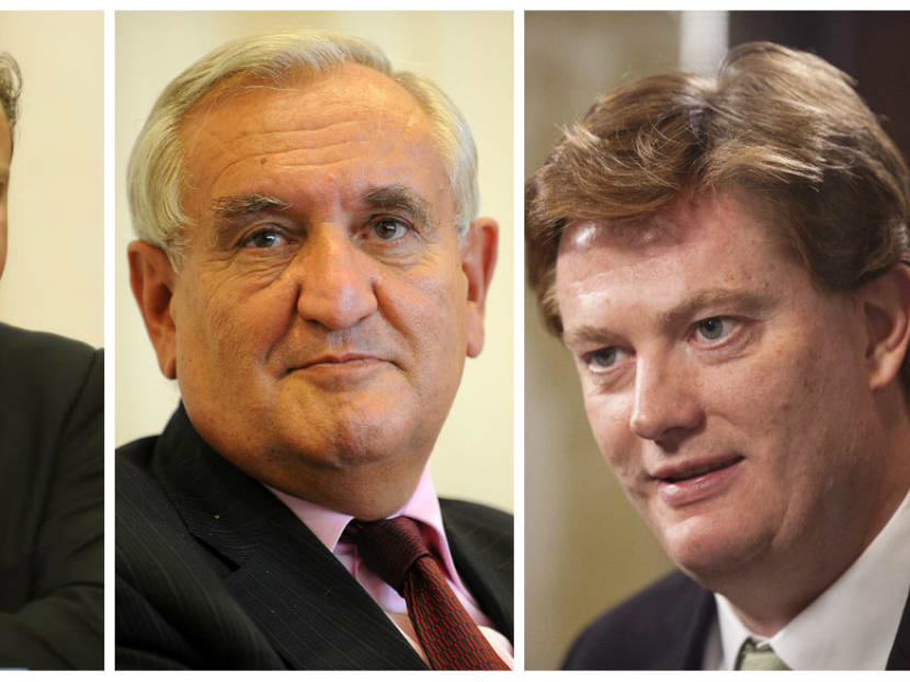 (From left) Former British prime minister David Cameron, former French prime minister Jean-Pierre Raffarin and former chief secretary to the UK Treasury Danny Alexander.