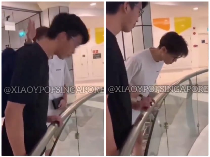 Cai Jiaxu (left) was bored and wanted to see how his friends would react if he spat over the fourth-floor railing of Bugis Junction mall. The video later went viral. Cai Jiaxu (left) was bored and wanted to see how his friends would react if he spat over the fourth-floor railing of Bugis Junction mall. The video later went viral.