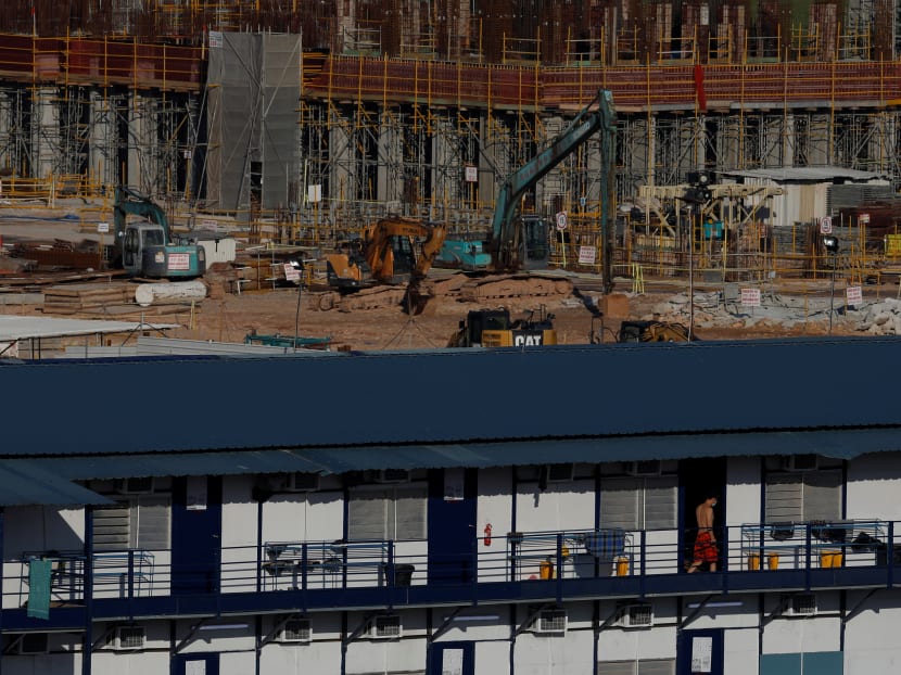 A view of a dormitory within a construction site that halted works in April 2020.