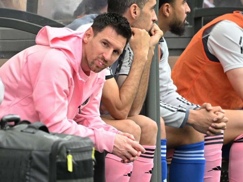 Inter Miami's Argentine forward Lionel Messi (L) sits on the bench during the friendly football match between Hong Kong XI and US Inter Miami CF in Hong Kong on Feb 4, 2024. Inter Miami's Argentine forward Lionel Messi (L) sits on the bench during the friendly football match between Hong Kong XI and US Inter Miami CF in Hong Kong on Feb 4, 2024.