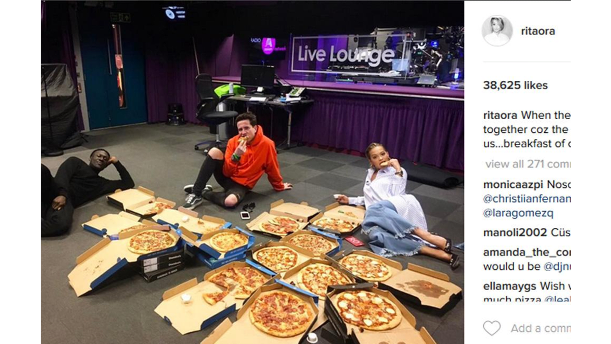Rita Ora eats pizza for breakfast after BRITs 8days