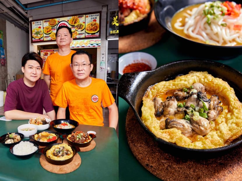 Famous ex-Ngee Ann Polytechnic food court chef now at hotplate oyster omelette stall at Beauty World