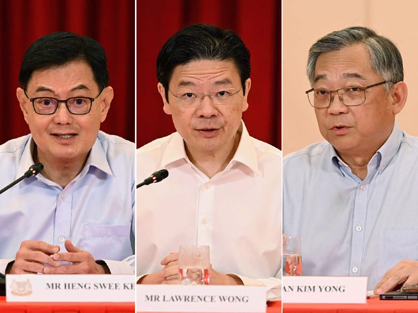 From left: Mr Heng Swee Keat, Mr Lawrence Wong and Mr Gan Kim Yong. Mr Heng and Mr Gan will be the two deputy prime ministers when Mr Wong becomes prime minister on May 15, 2024. From left: Mr Heng Swee Keat, Mr Lawrence Wong and Mr Gan Kim Yong. Mr Heng and Mr Gan will be the two deputy prime ministers when Mr Wong becomes prime minister on May 15, 2024.