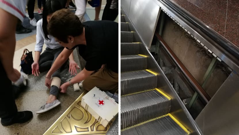Metal panel of SMRT escalator dislodges, woman suffers deep gash on shin
