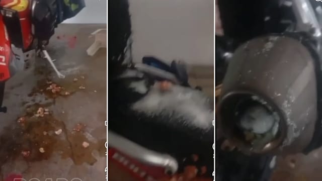 摩托车遭人砸蛋破坏 警方展开调查