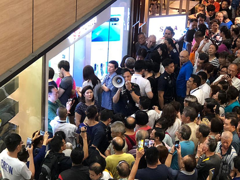 A crowd formed outside the Huawei Concept Store at Northpoint City in Yishun on the morning of July 26, 2019, for the discounted Y6 Pro 2019 mobile phones. A crowd formed outside the Huawei Concept Store at Northpoint City in Yishun on the morning of July 26, 2019, for the discounted Y6 Pro 2019 mobile phones.