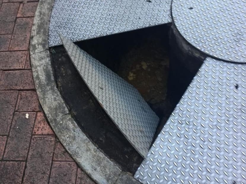 Mr Colin Pereira said he fell into a pit, which was about 1m deep, outside a coffee shop at Block 732 Yishun Avenue 5 on Dec 27, 2020. Mr Colin Pereira said he fell into a pit, which was about 1m deep, outside a coffee shop at Block 732 Yishun Avenue 5 on Dec 27, 2020.